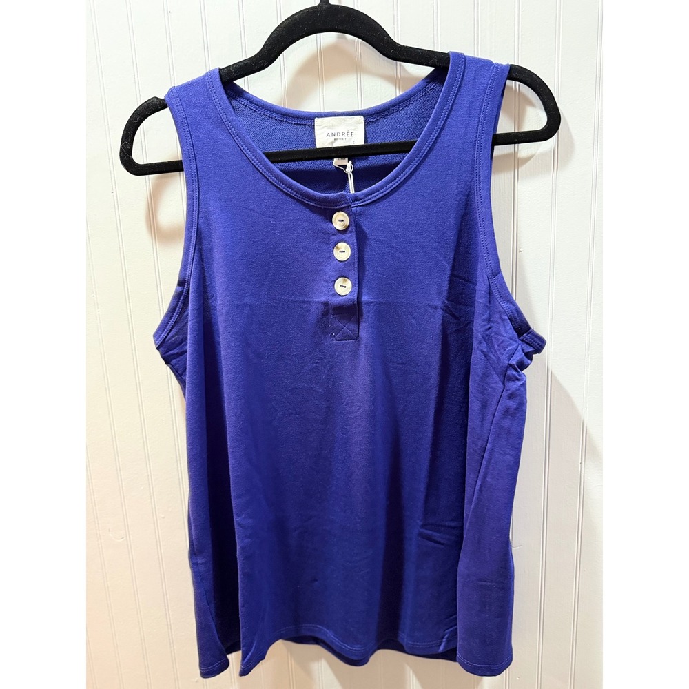 Andree by Unit Royal Blue Henley Tank Top Sleeveless Knit Shirt NWT Large